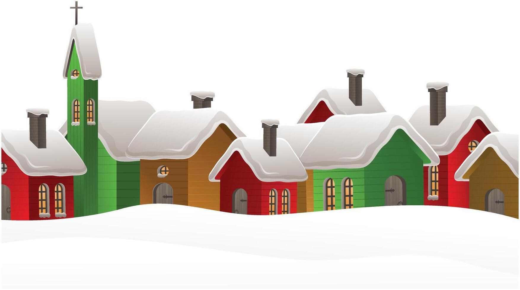 illustration of old small houses covered in snow, evoking a cozy winter atmosphere with rustic charm, capturing the peacefulness of a snowy landscape vector