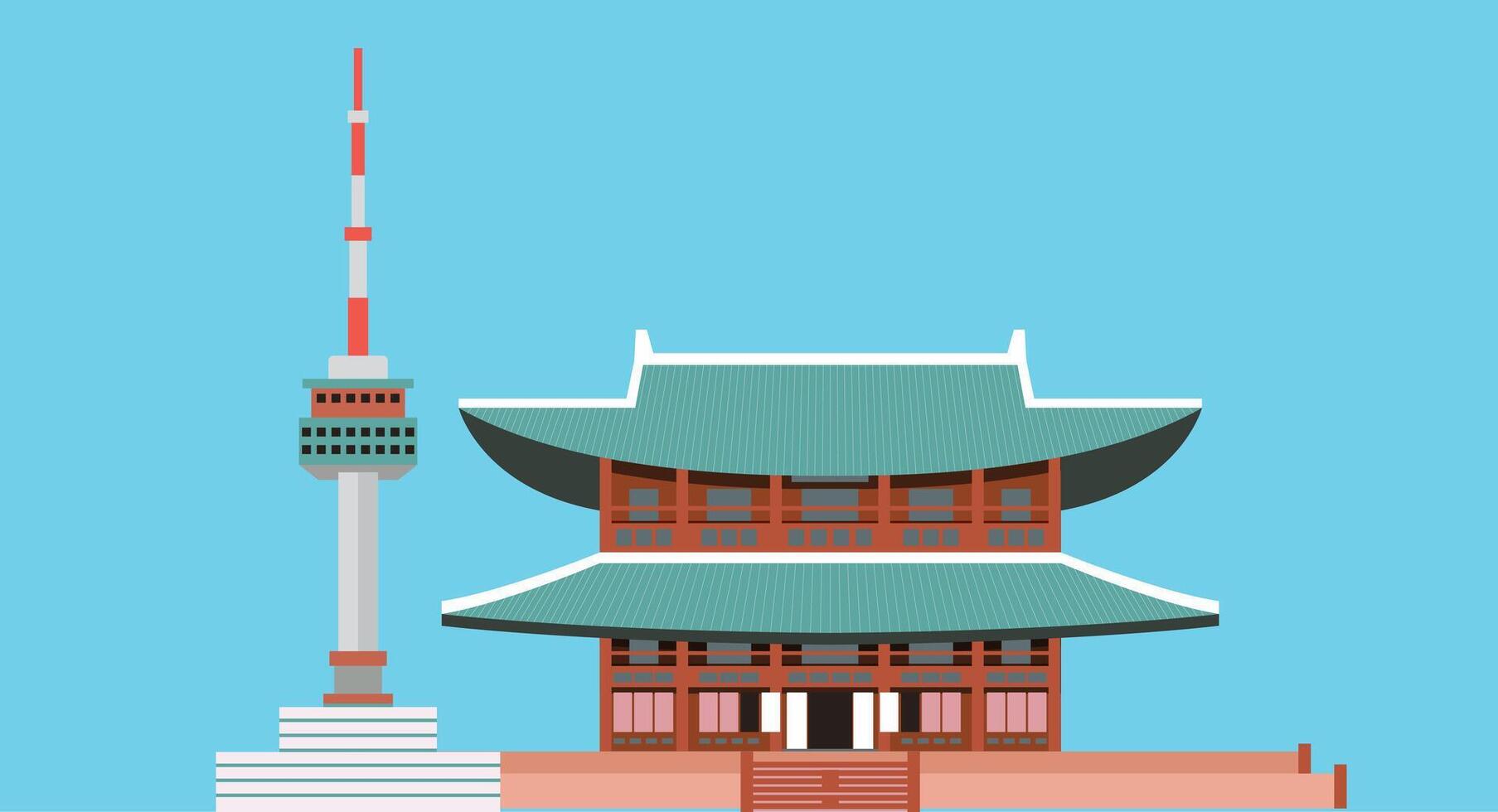 Flat design illustration of a Chinese temple isolated against a clean background, showcasing traditional architectural elements like curved roofs, intricate detailing, and cultural significance. vector