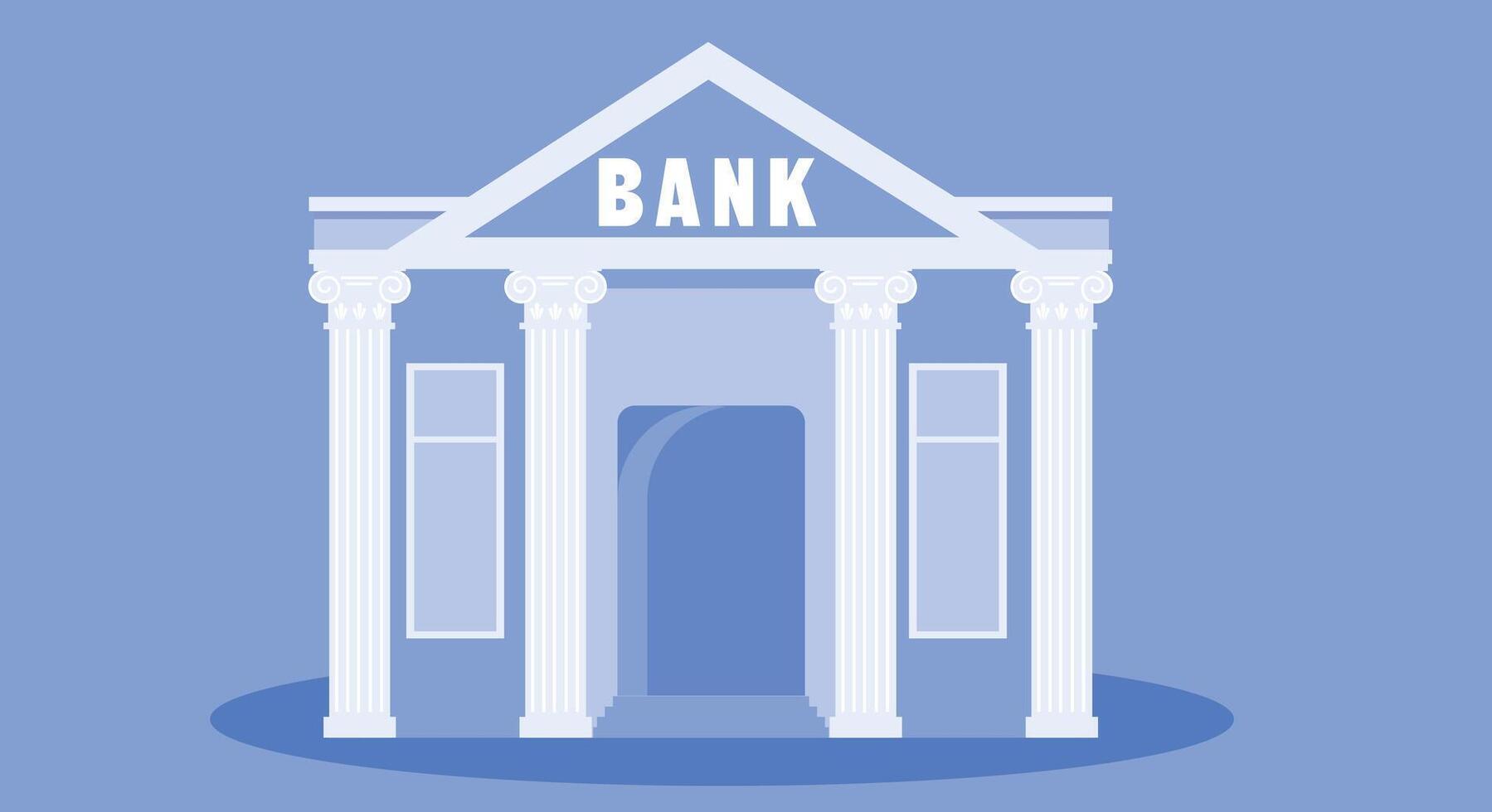 design illustration of a bank building in duo-tone colors, isolated against a clean background, representing financial institutions, stability, and modern architecture with a minimalist style vector