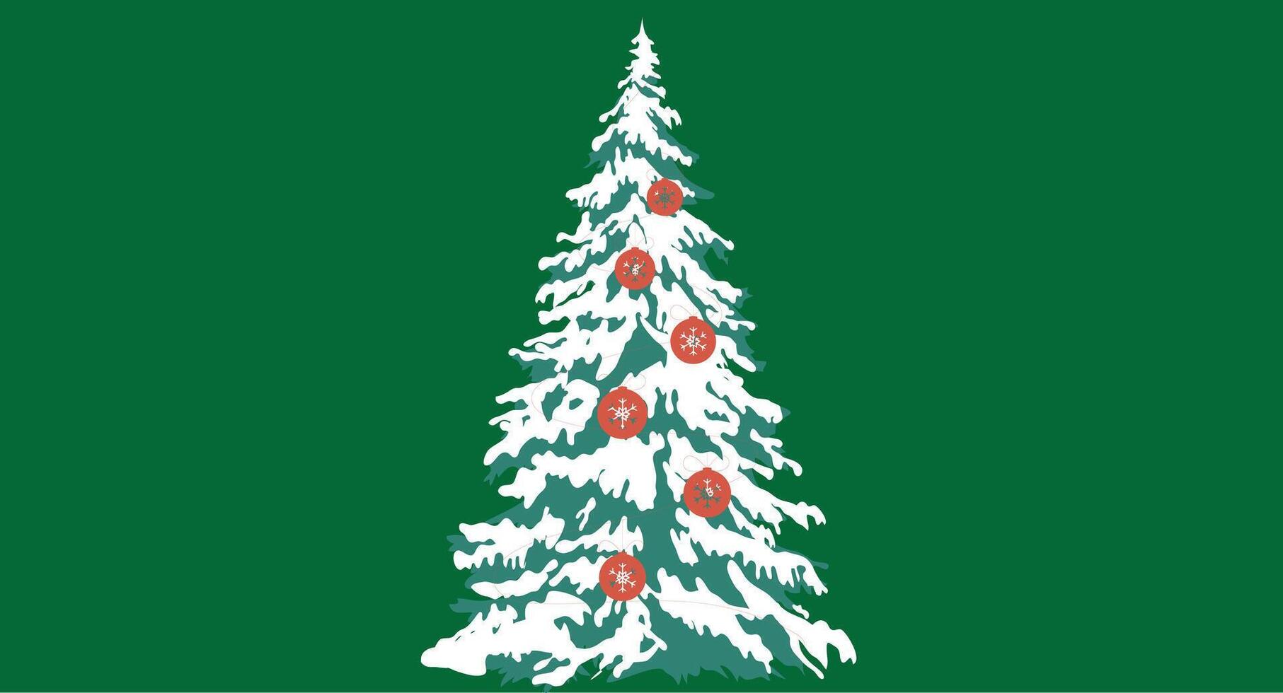 Flat design illustration of a decorated Christmas tree adorned with ornaments, lights, and a star topper, set against a festive background to evoke holiday cheer and seasonal celebration. vector