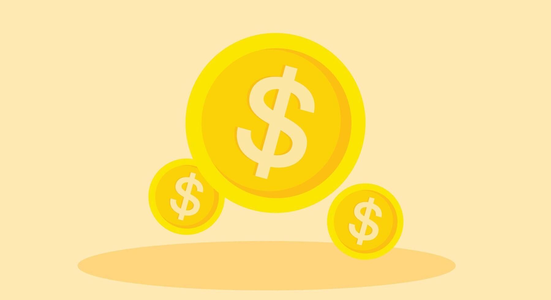 Flat design of stacked and scattered money coins casting soft shadows on a solid background, symbolizing wealth, savings, economy, and financial growth in a clean, modern visual style. vector