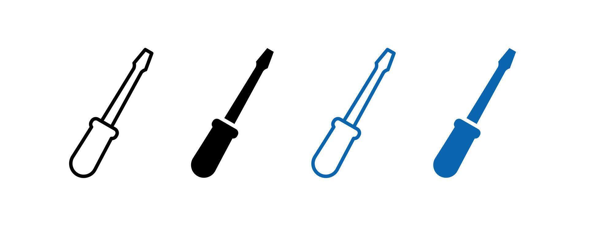 Screw diver flat line icon set. Screw diver set outline. Key tool isolated on white background. vector