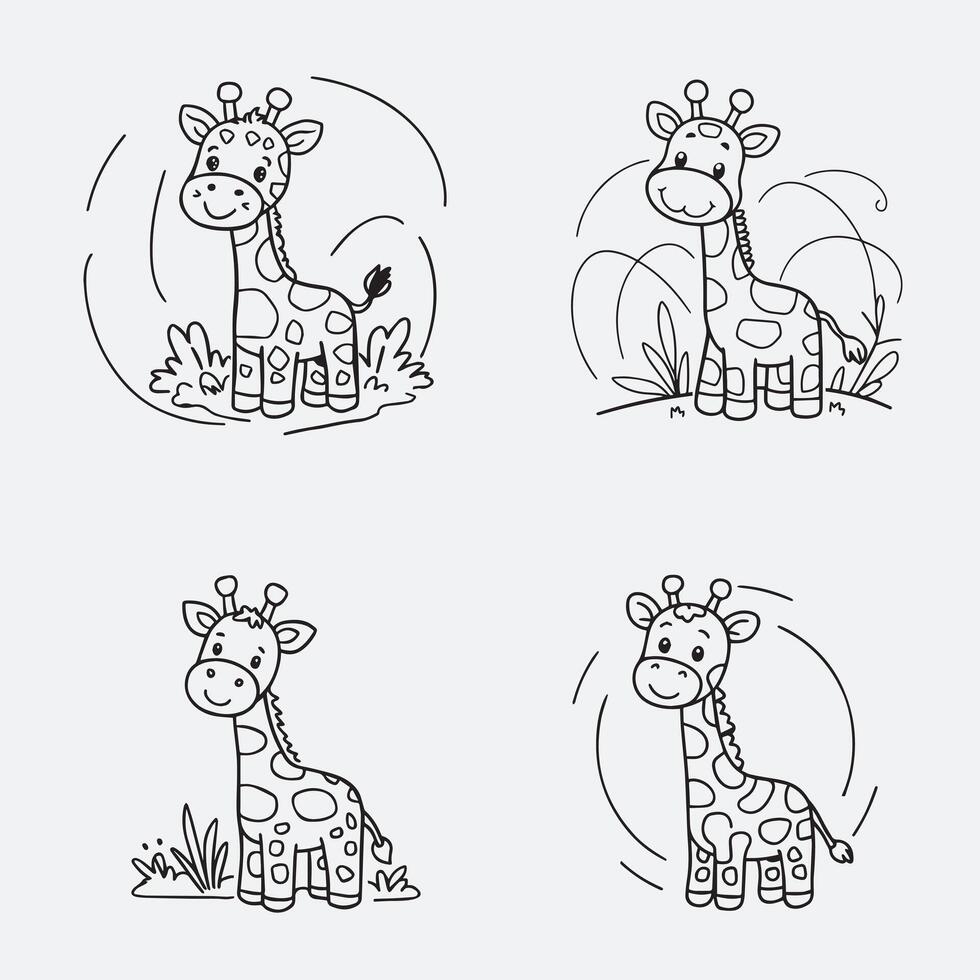 Bundle of Cute Cartoon Giraffe Outlines Perfect Coloring Pages for Preschoolers and Animal-Themed Art Projects at Home or Classroom vector