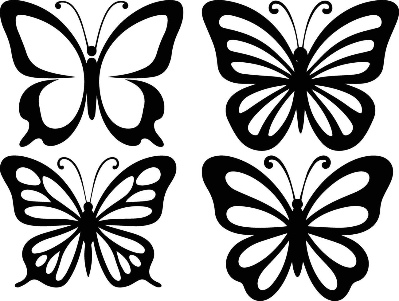 Simple and Stylish Butterfly Silhouette Collection Minimalist Flying Butterfly Set vector
