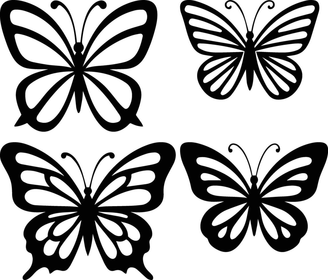 Stylish Butterfly Silhouette Set Elegant Flat Designs vector