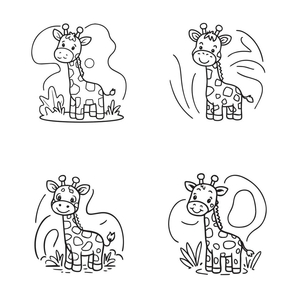 Coloring Page Bundle of Cute Cartoon Giraffes Fun and Wholesome Animal Designs for Kids and Toddlers to Explore Imagination with Every Stroke vector