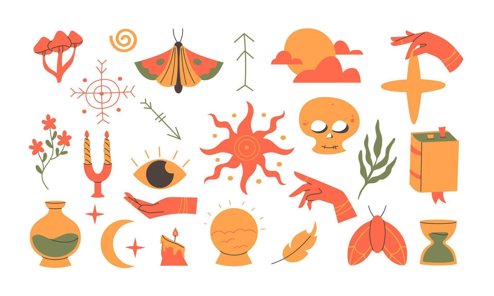 Set of hand-drawn mystical elements vector
