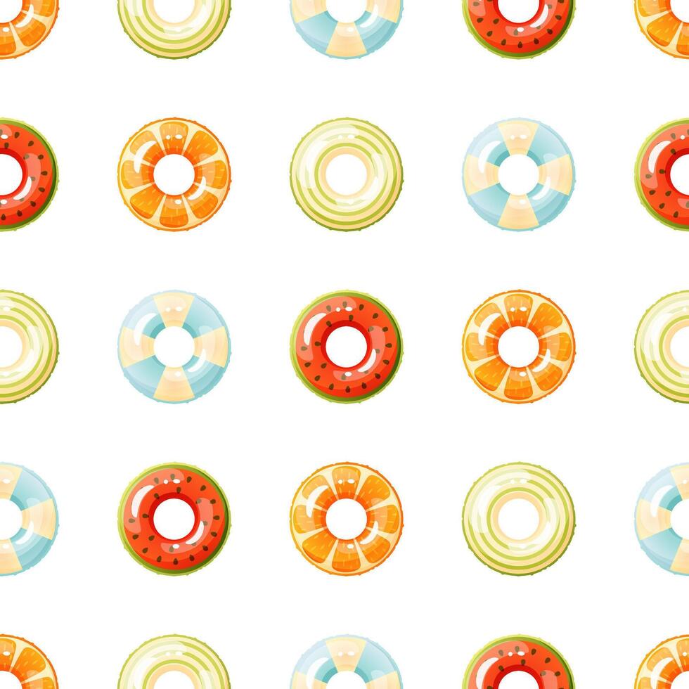 Seamless pattern of colorful inflatable swimming rings. summer pattern. Bright lifebuoy, inflatable float toy. Summer accessory for swimming on the beach, in the pool. vector