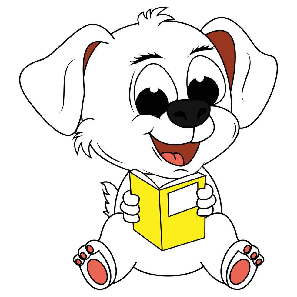 funny dog reading book vector