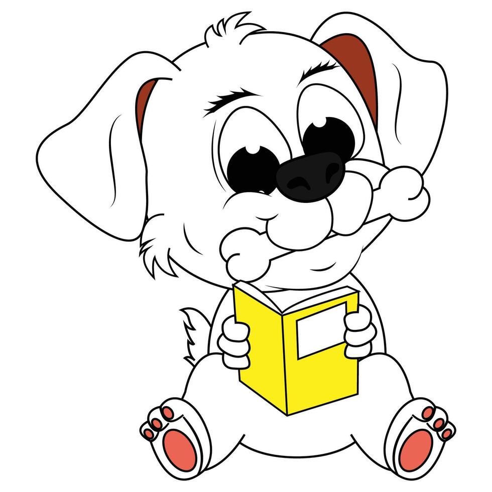 Dog animal cartoon reading book vector