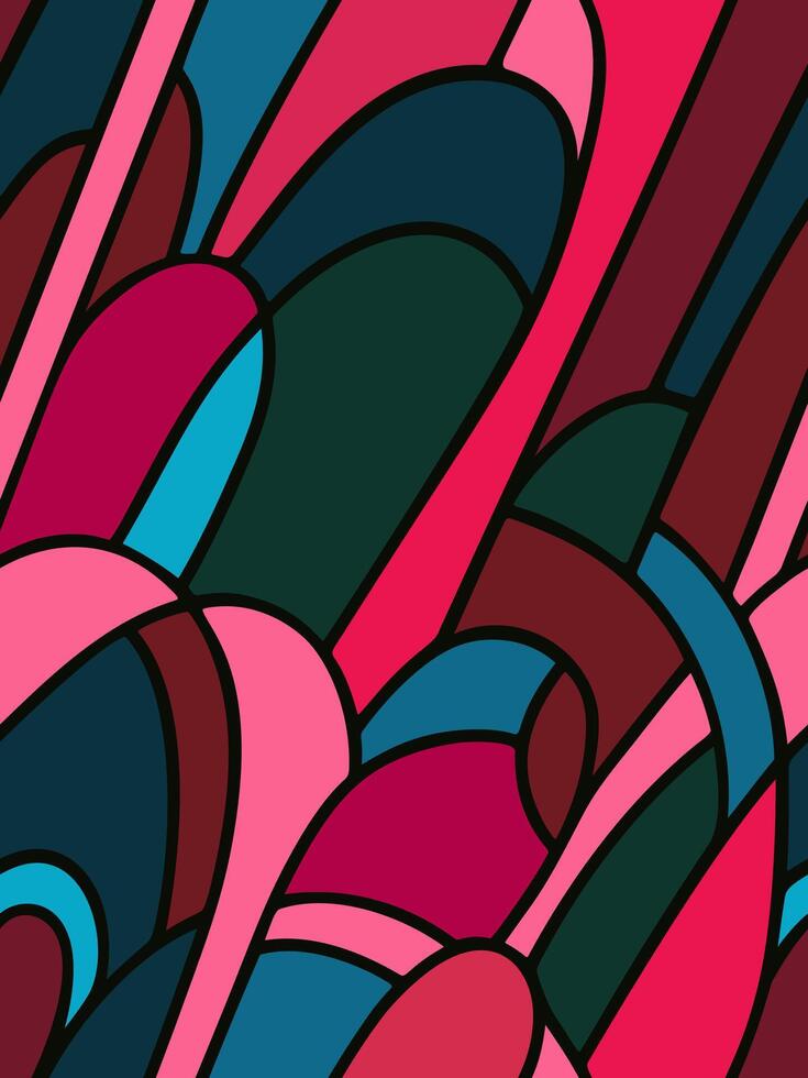 Diagonal seamless abstract pattern with colorful arched forms and black contour vector