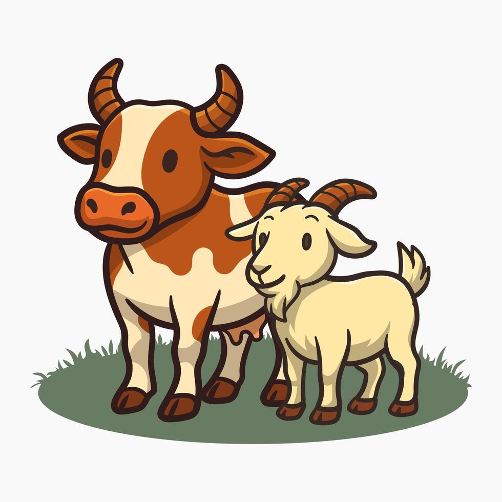 Eid al Adha, qurban concept illustration cow and sheep cartoon vector