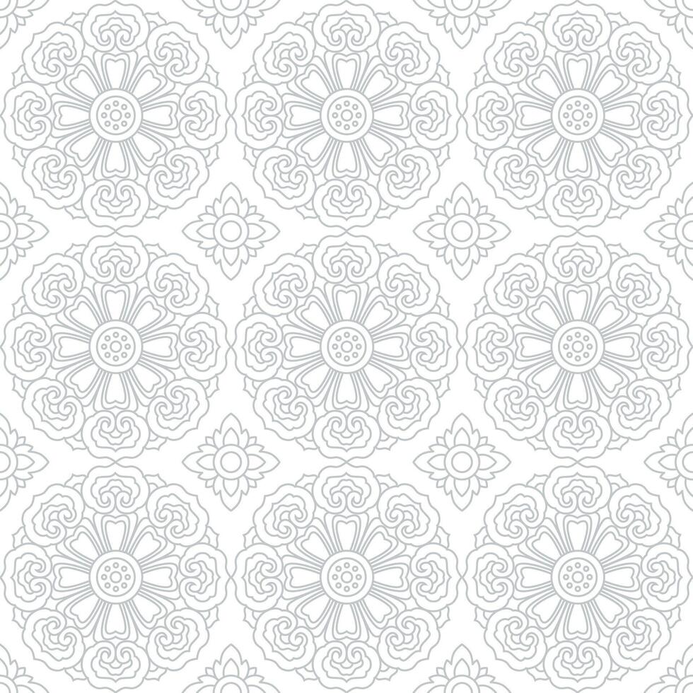 Blue Ornamental Seamless Pattern with Buddhist Wheel of Samsara and Azulejo Tile Motifs vector