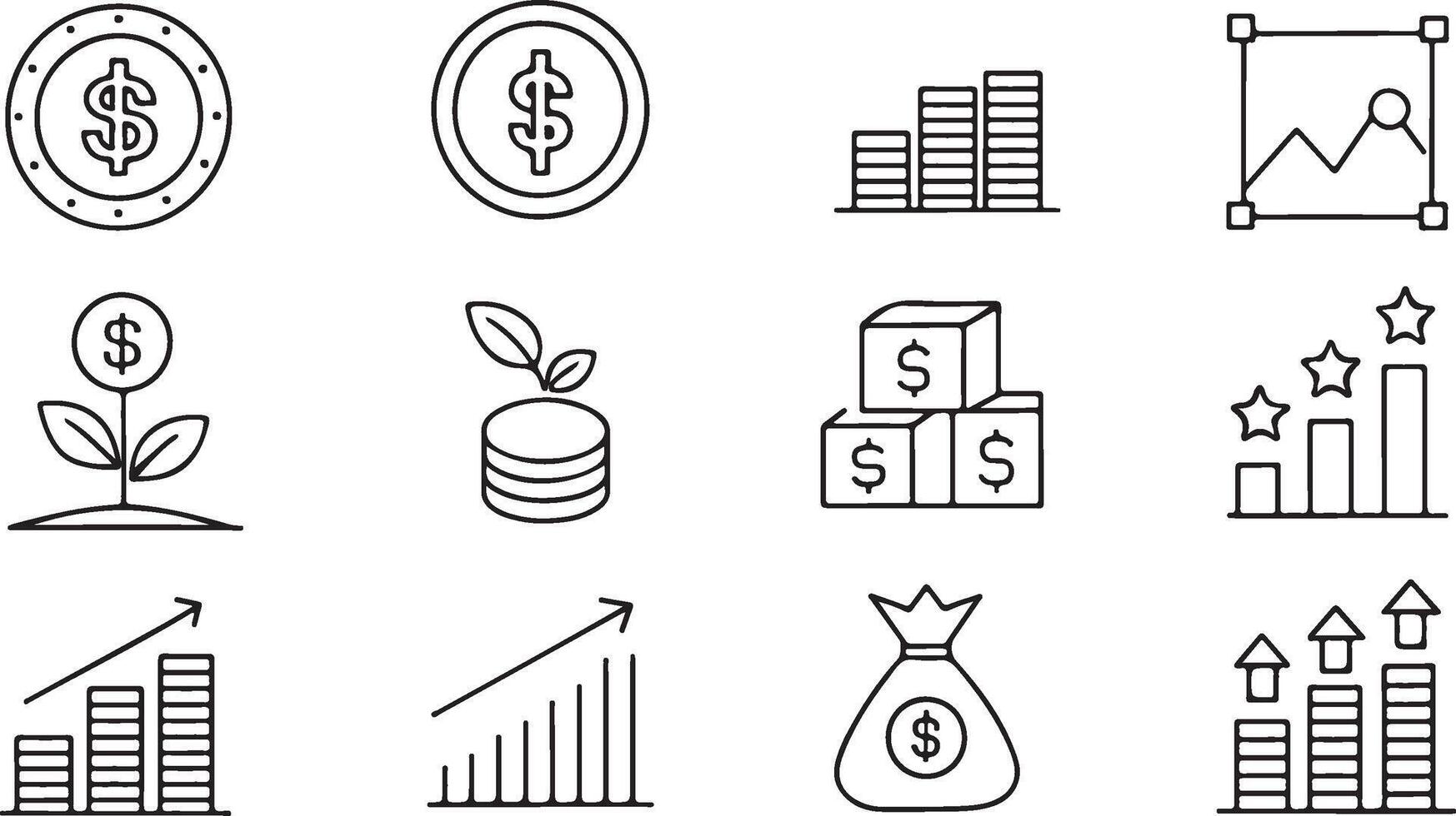 Financial Income outline icon set. Set of outline icons related to income, profit, salary, money growth and others vector