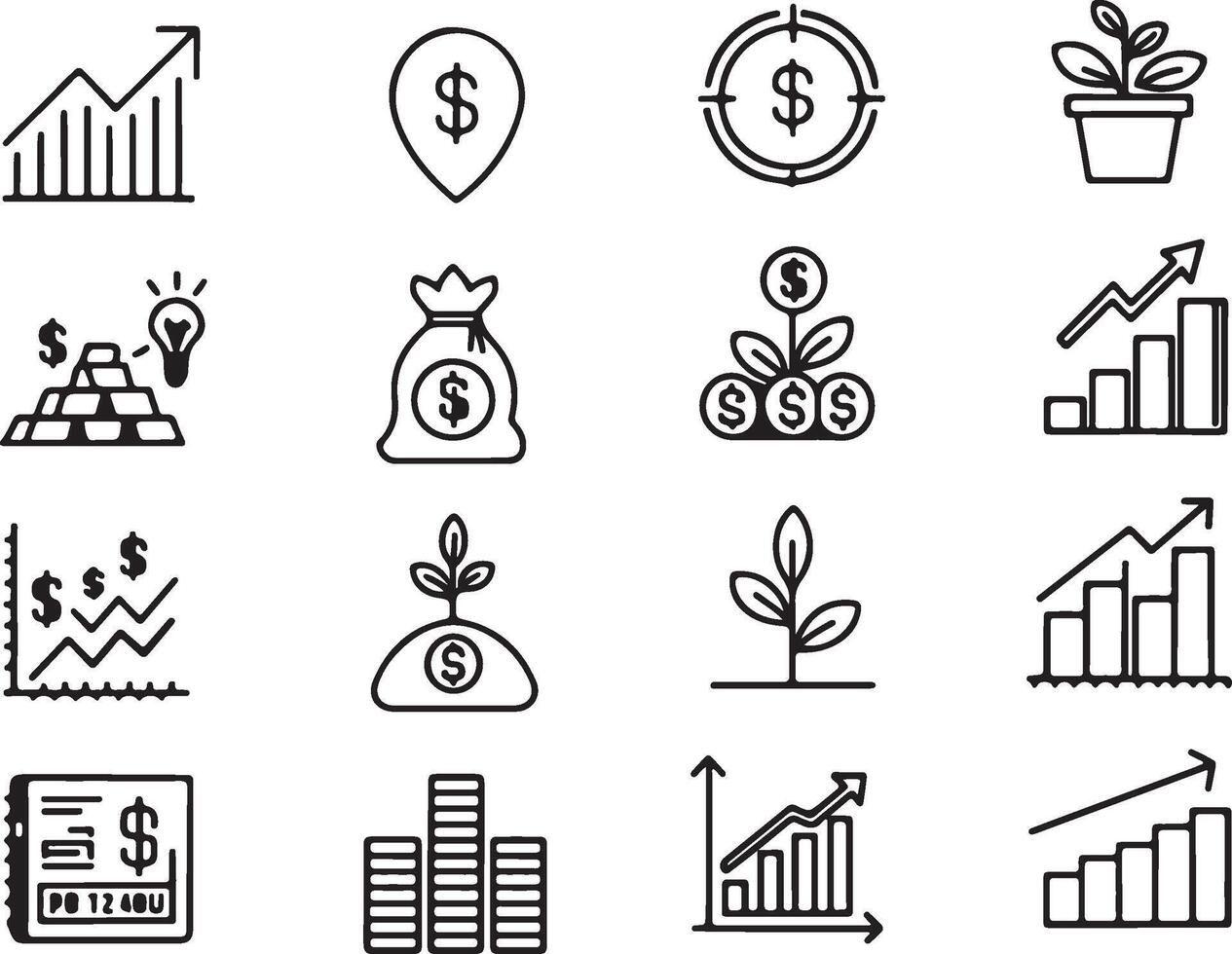 Financial Income outline icon set. Set of outline icons related to income, profit, salary, money growth and others. Financial Income outline icons collection vector