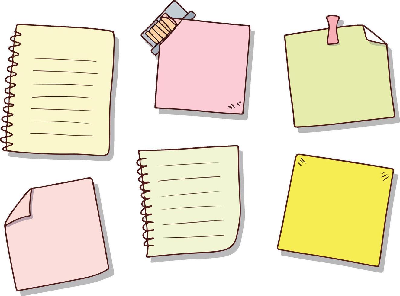 Doodle paper notes stickers set vector