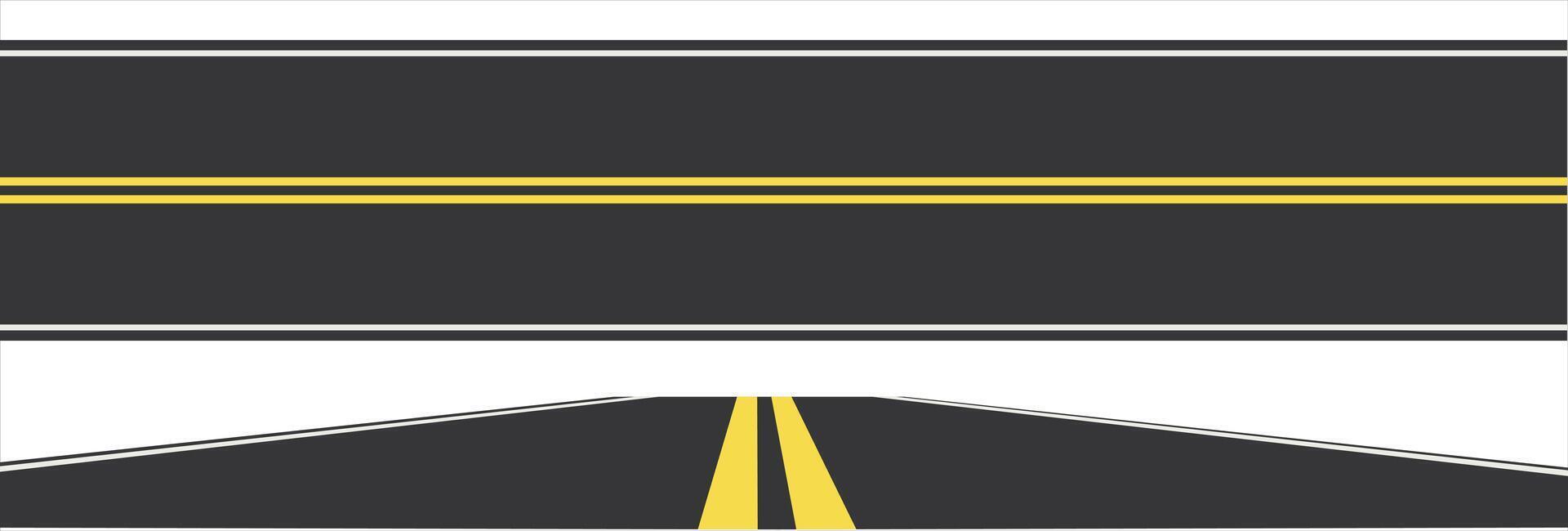 Two views of a minimal straight road with dashed yellow center lines vector