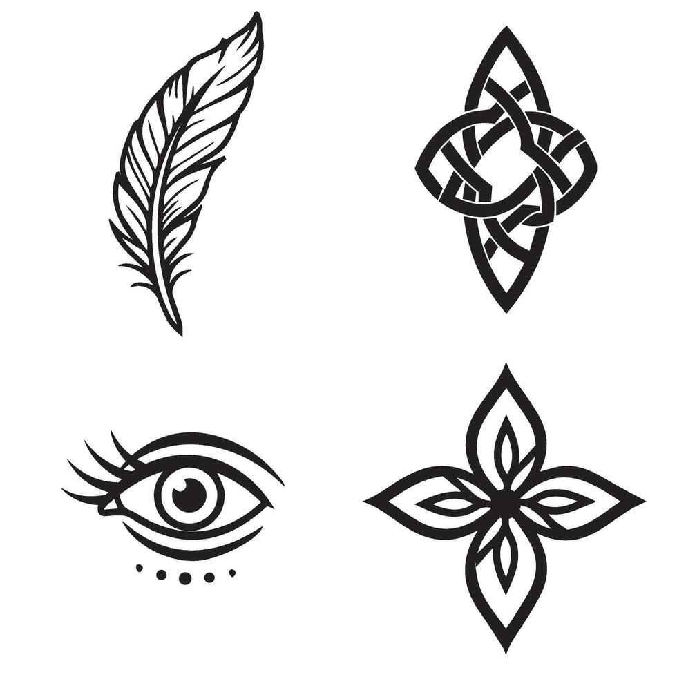 Ornamental tattoo floral artistic patterns in stylish symmetrical design ideas vector