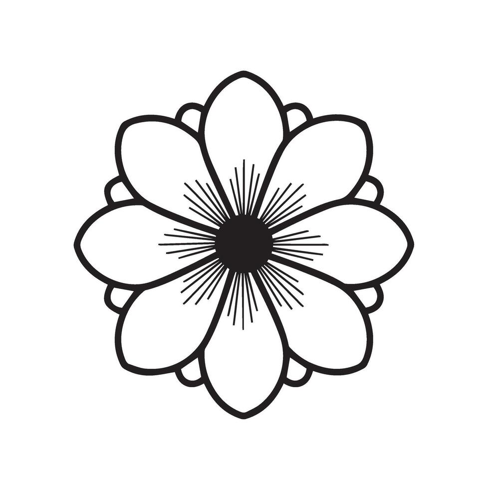 Decorative flower design emphasizing symmetry with bold geometric black outlines vector