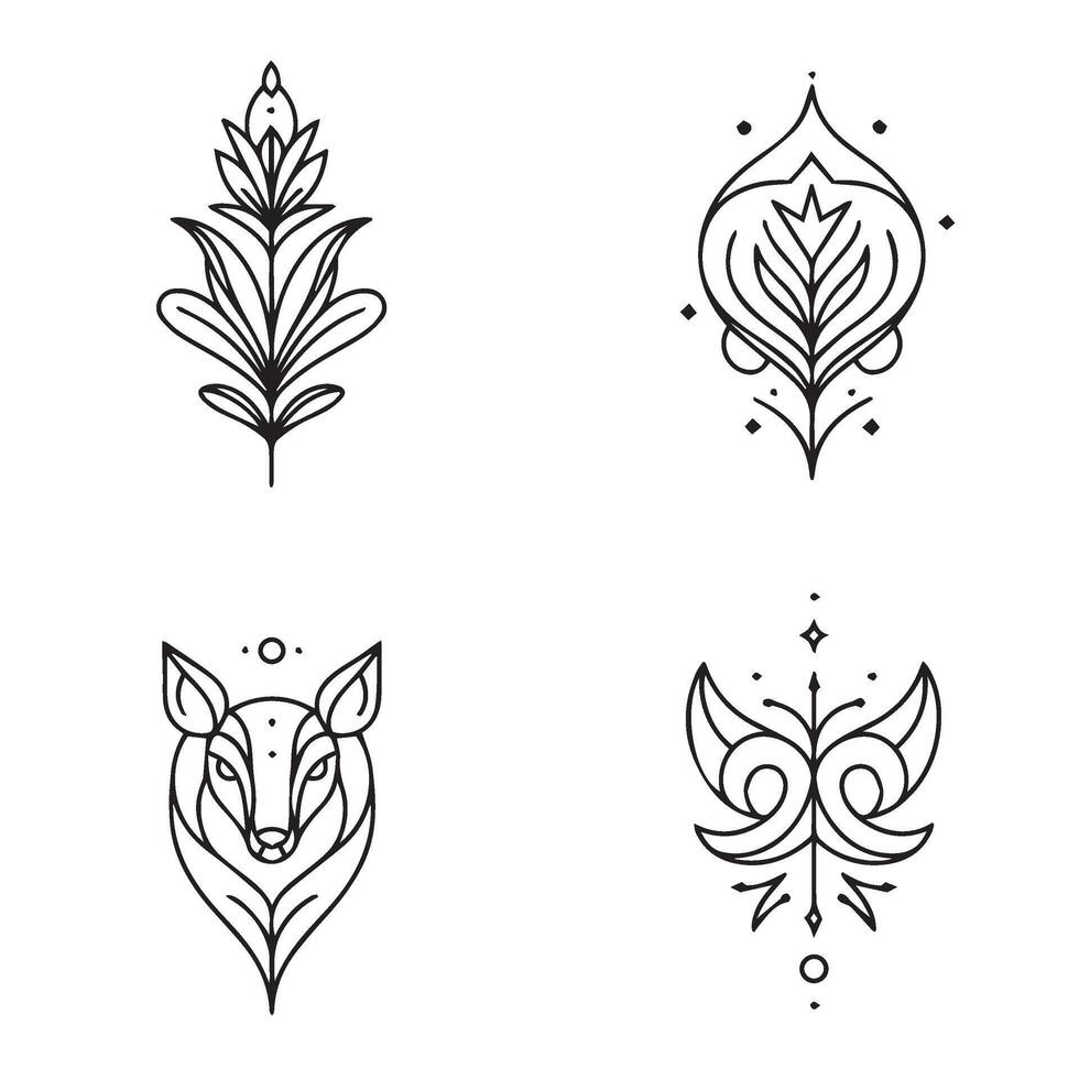 Intricate symmetrical tattoo floral patterns with ornamental artistic elements vector
