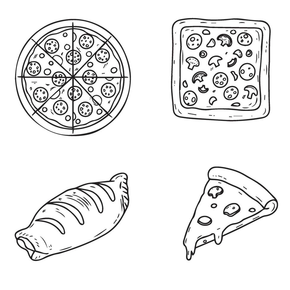 Hand Drawn Pizza Slice Set Featuring Various Toppings and Creative Food Art vector