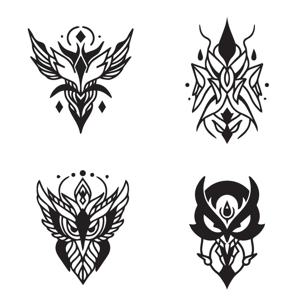 Decorative floral patterns in ornamental tattoo elegant creative design sets vector