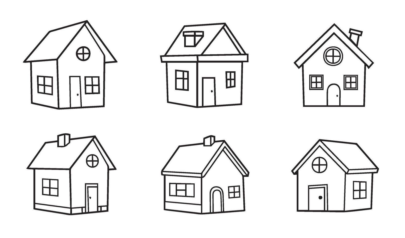 Artistic house illustrations showcasing a variety of charming architectural designs vector