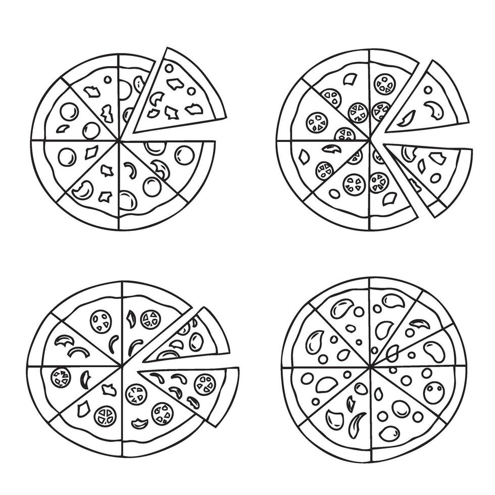 Hand Drawn Pizza Slice Set Designed with Black Line Style and Simple Shapes vector