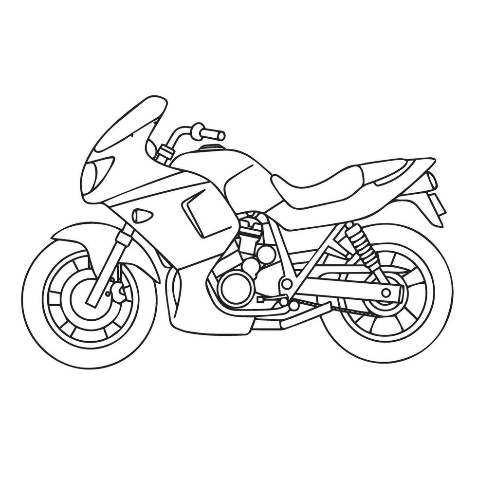 Side view modern bike drawing in detailed motorcycle line art for design ideas vector