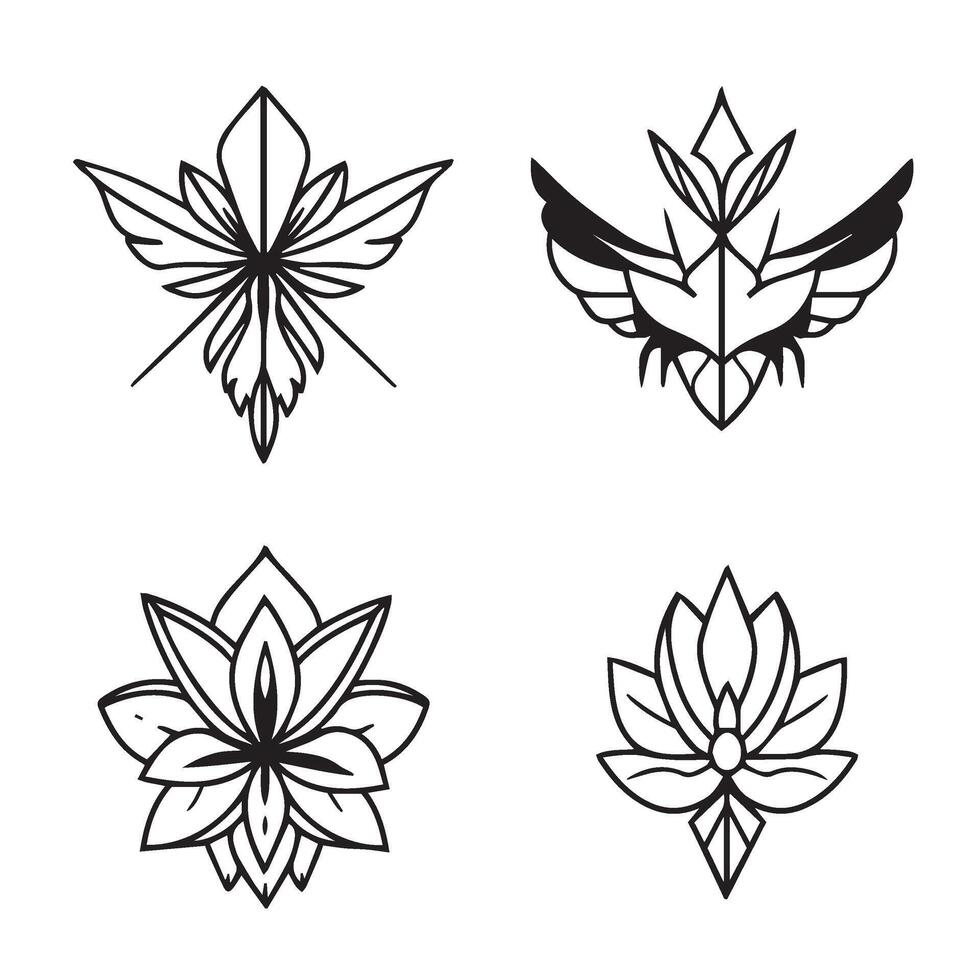 Intricate creative ornamental design sets with elegant tattoo floral patterns vector
