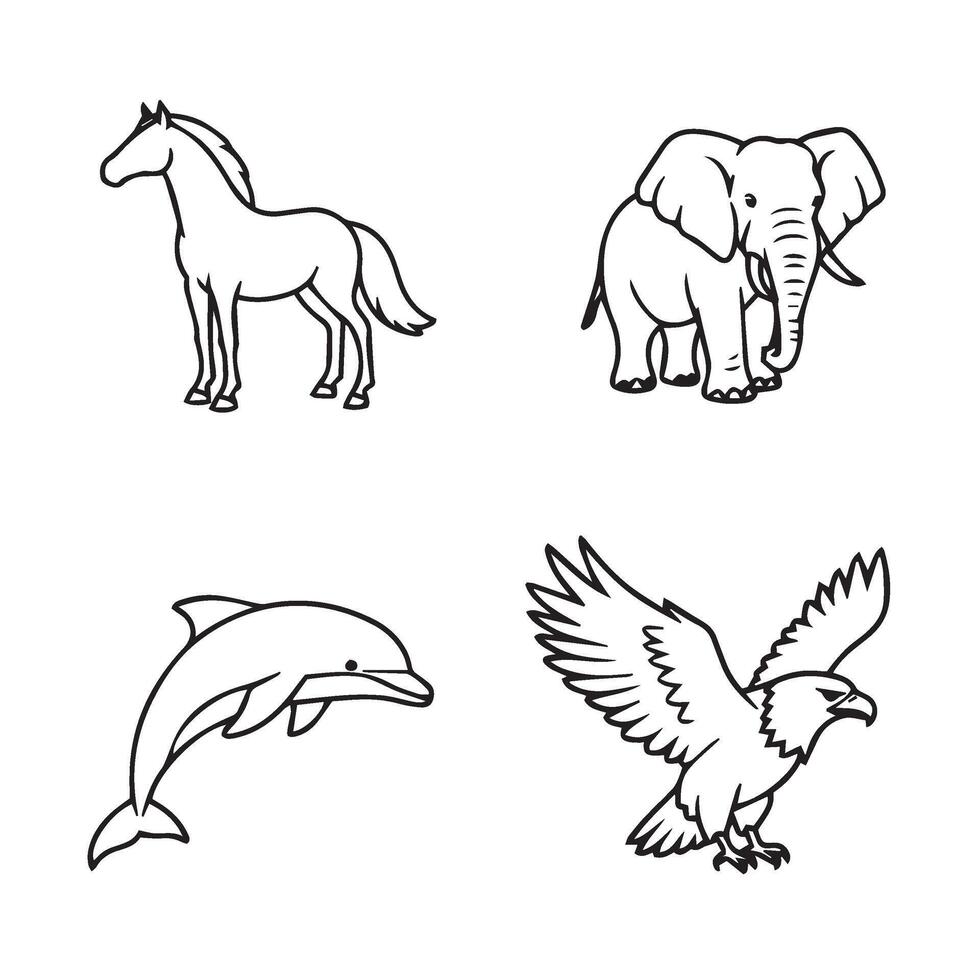 Vibrant Animal Illustration Set Perfect for Engaging Coloring Page Concepts vector
