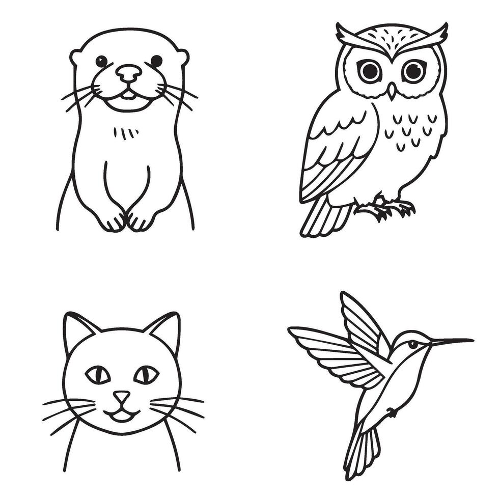 Unique Animal Illustration Set Designed for Fun and Engaging Coloring Pages vector