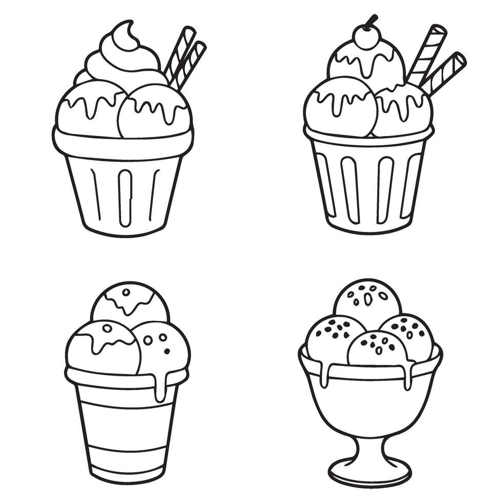 Unique Ice Cream Outline Collection with Hand Drawn Style Dessert Graphics vector
