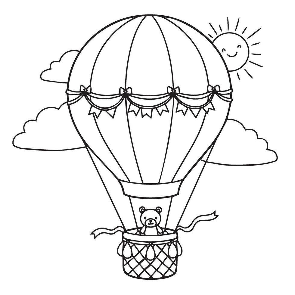 Animal Friends in Balloon on a Magical Sky Journey with Playful Style vector