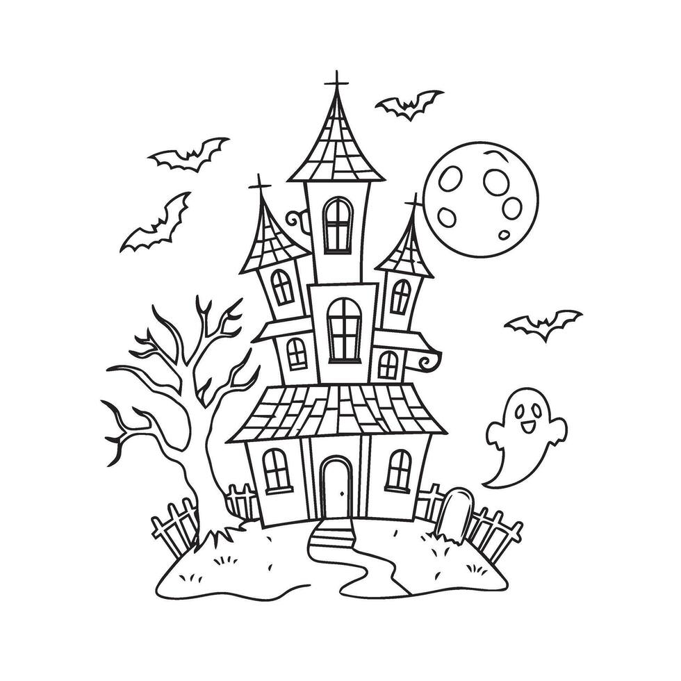Haunted house with Halloween decorations perfect for eerie festive celebrations vector