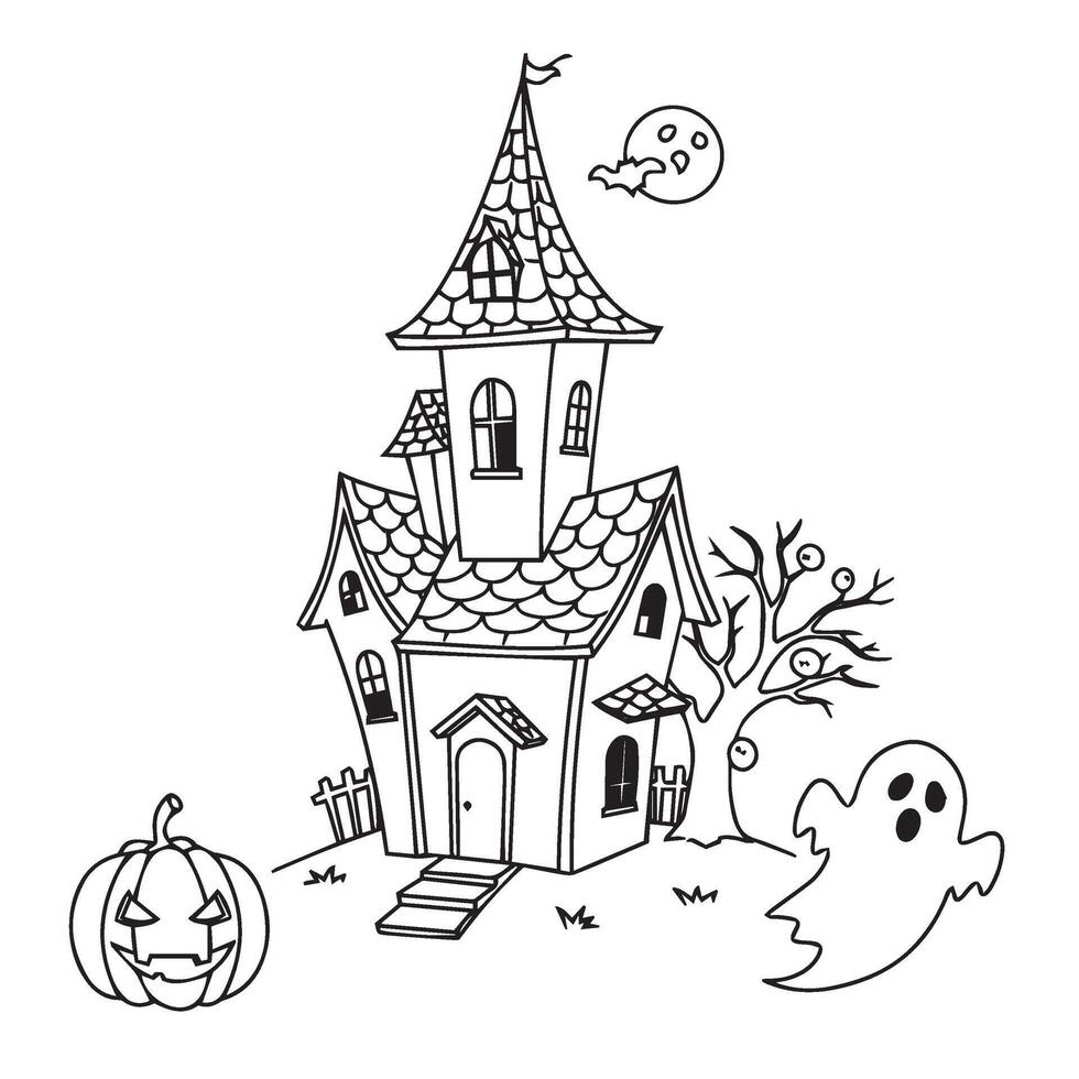 Scary haunted house drawing with a dark mysterious vibe and glowing windows vector