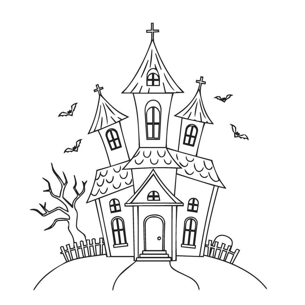 Halloween haunted house illustration with eerie atmosphere and spooky details vector