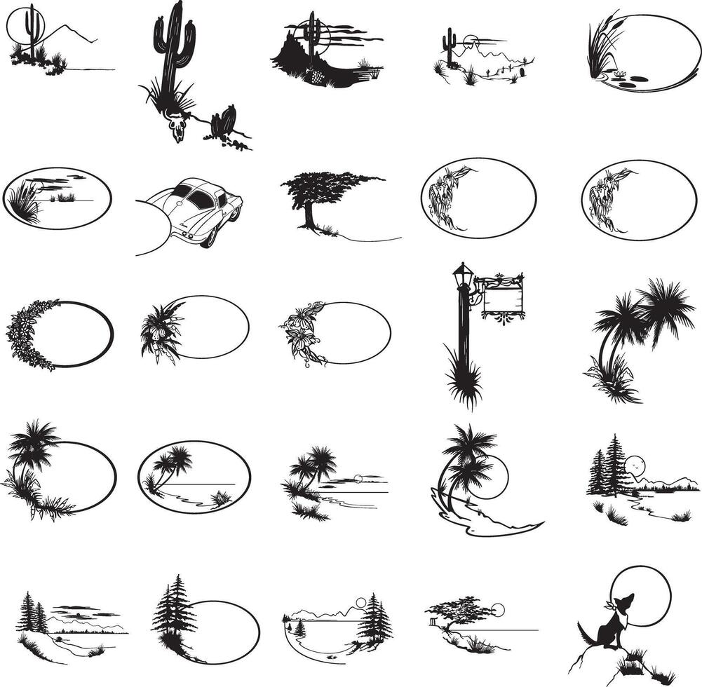a set of black and white images of various landscapes vector