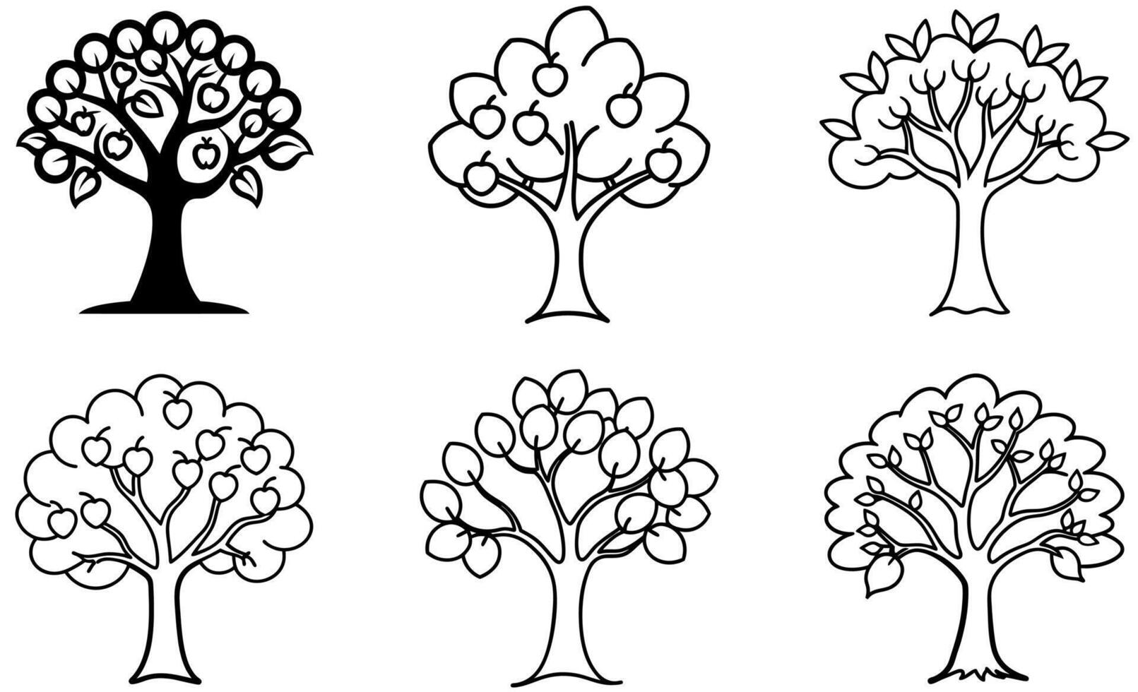 Apple Tree Illustrations icon set vector