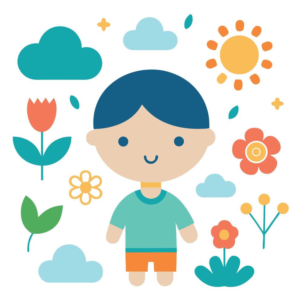 Cute Kid Flower and Cloud vector