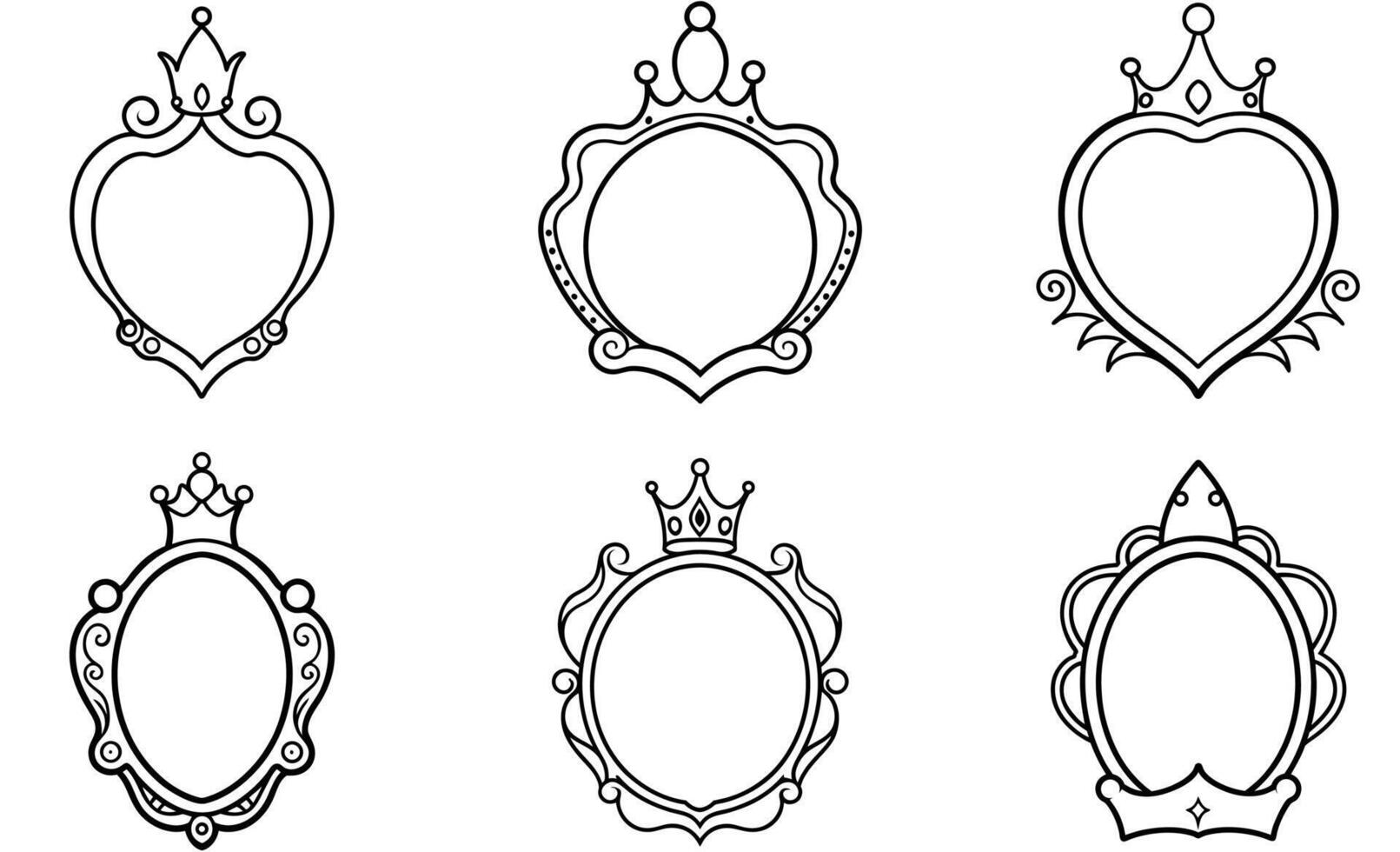 Elegant Oval Frames with Royal Crowns for Design Projects vector