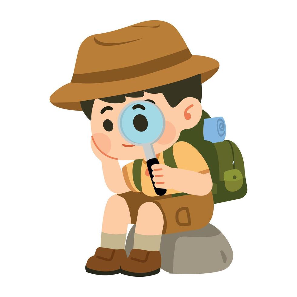 Curious Boy with Magnifying Glass vector