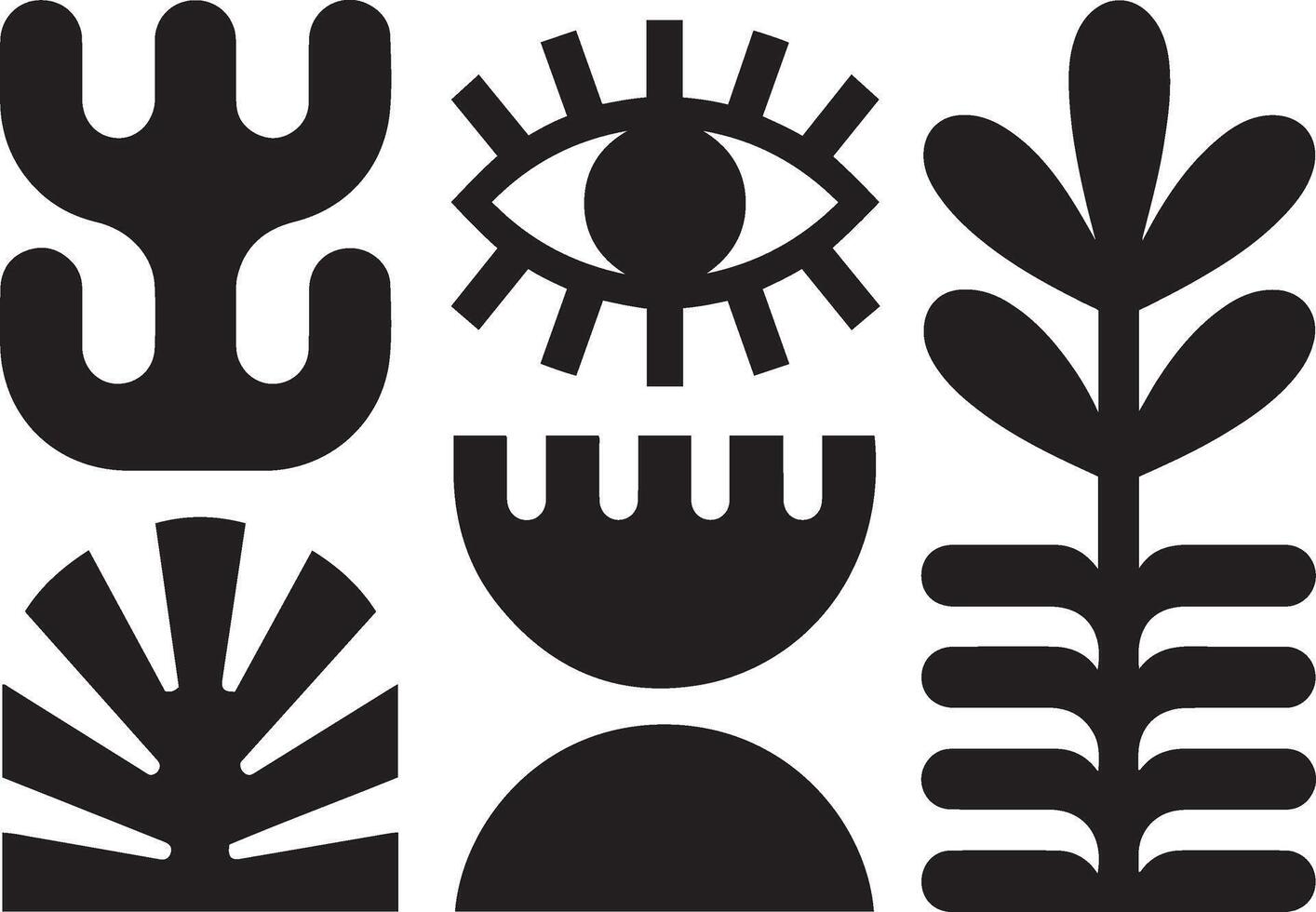 Set of Six Abstract Black and White Botanical and Geometric Icons vector