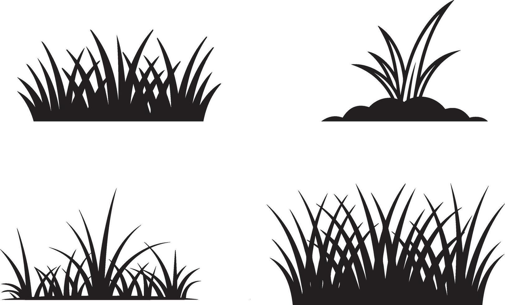 Set of Four Black Silhouette Grass Tufts Illustration vector