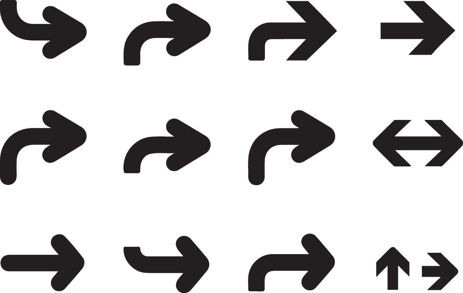 Various black directional arrows set on white background vector