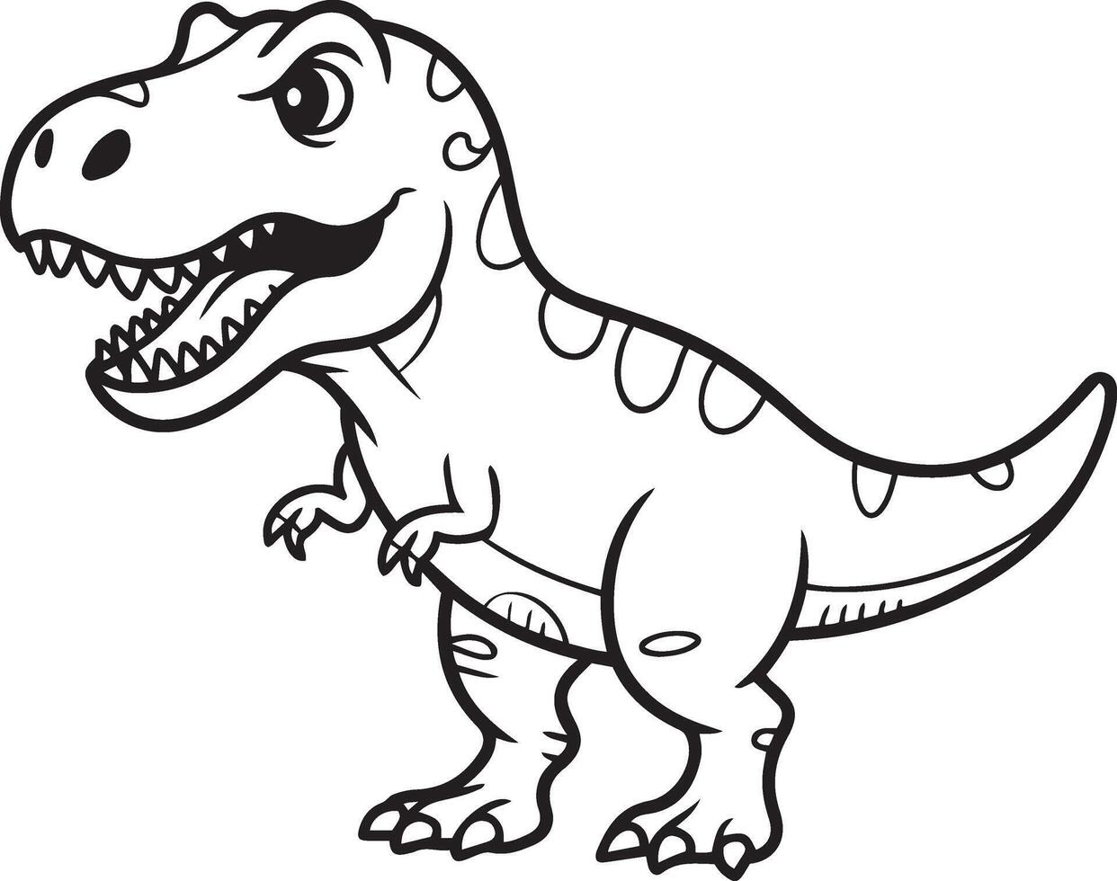 Cute cartoon Tyrannosaurus Rex coloring page, black outline for coloring, drawn outline sketch vector