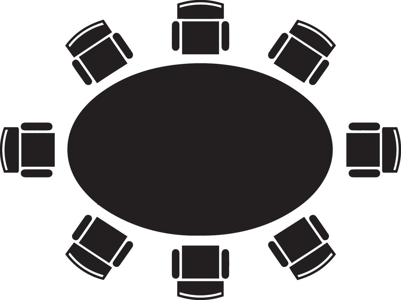 Oval Conference Table with Eight Chairs icon silhouette illustration vector