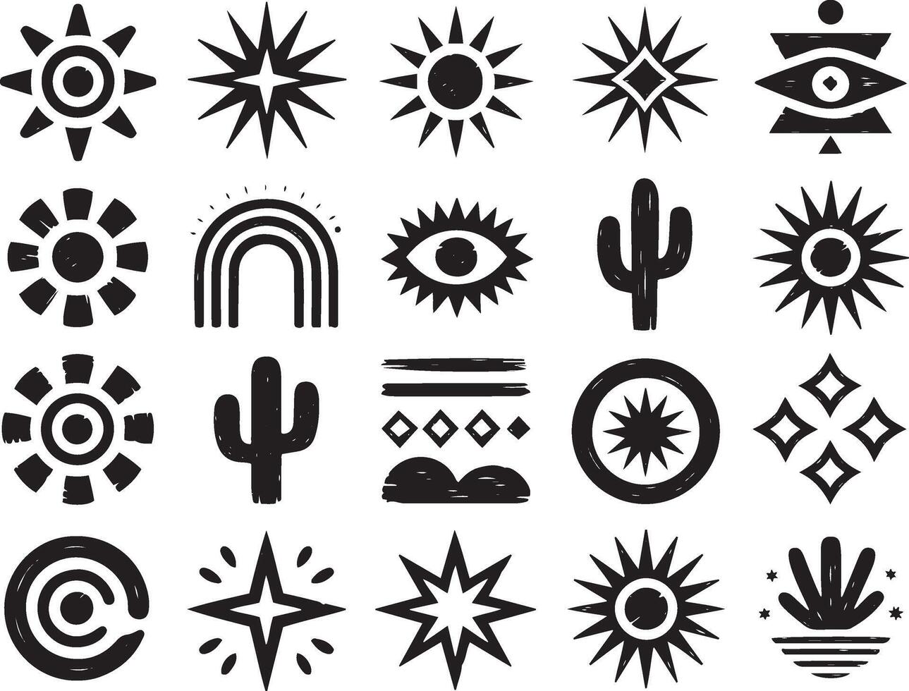 Collection of Hand-Drawn Boho Style Icons vector
