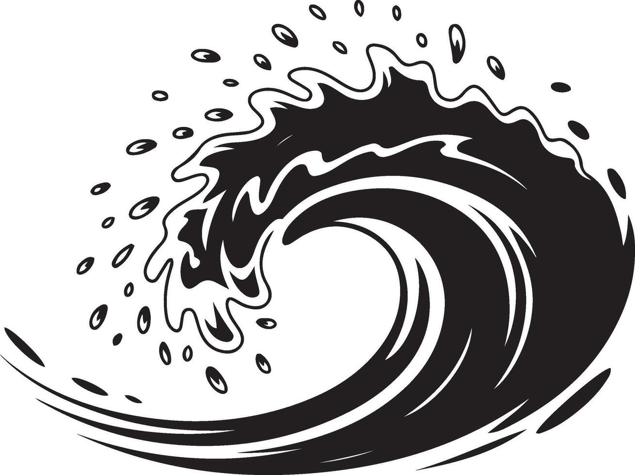 Black and White Illustration of a Dynamic Water Wave with Splashes vector