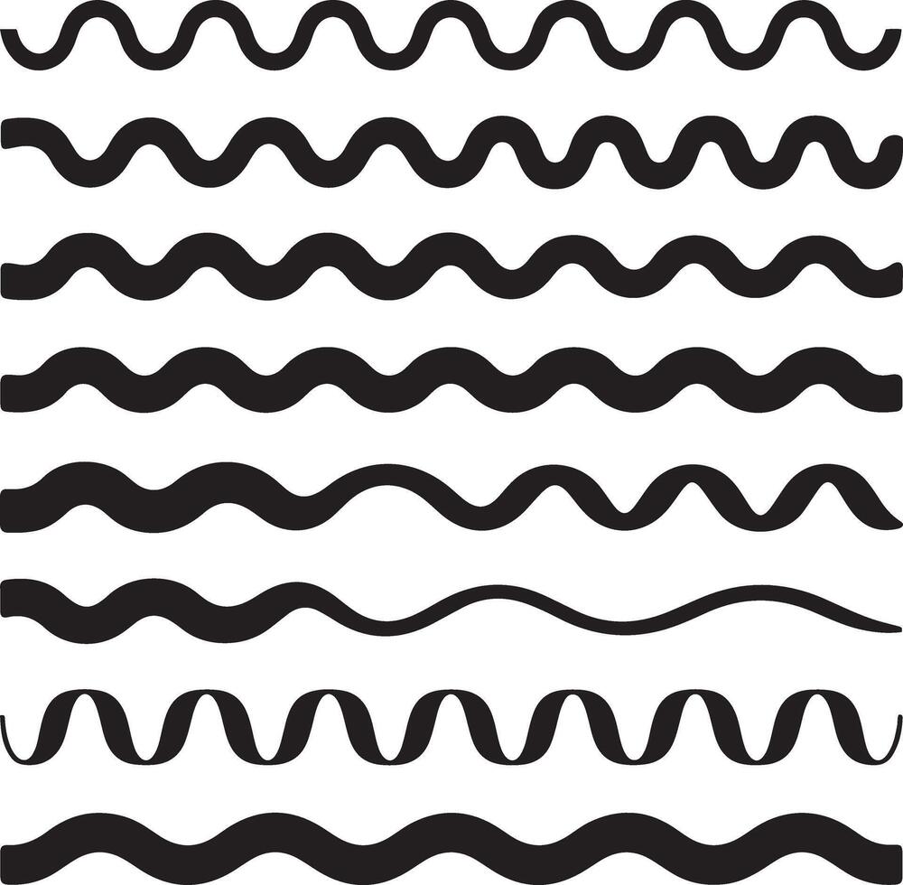 Set of Black wavy line patterns collection on white background vector